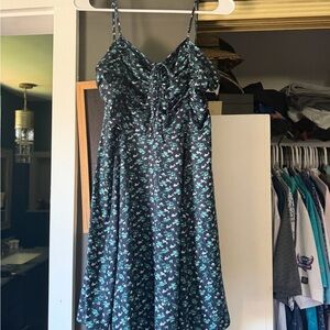 Black Floral Mini Dress with Teal Accents